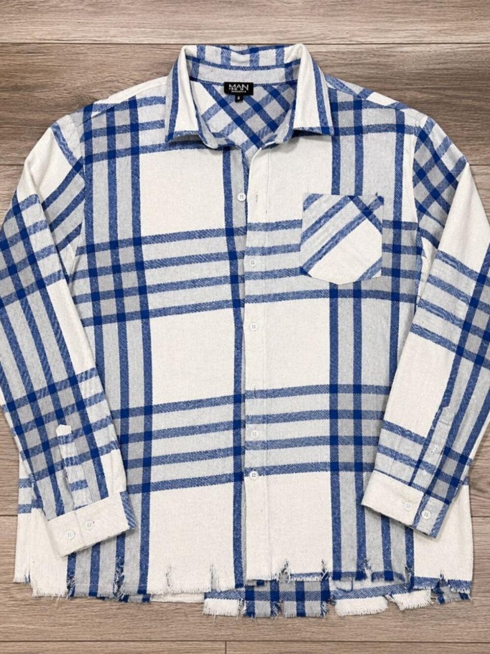 Vintage Light Blue White Paid Flannel Shacket